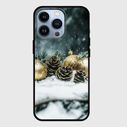 Чехол для iPhone 13 Pro Золотые шары и шишки, цвет: 3D-черный