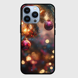 Чехол для iPhone 13 Pro Фиолетовые новогодние шары, цвет: 3D-черный