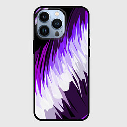 Чехол для iPhone 13 Pro Бело-фиолетовые острые полосы на чёрном фоне, цвет: 3D-черный