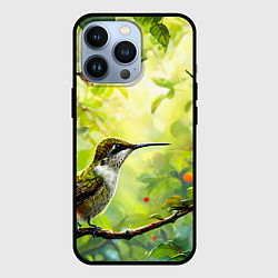 Чехол для iPhone 13 Pro Колибри в цветах, цвет: 3D-черный