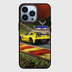 Чехол для iPhone 13 Pro Chevrolet Corvette на гоночной трассе, цвет: 3D-черный