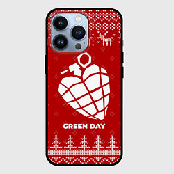 Чехол для iPhone 13 Pro Новогодний Green Day с оленями, цвет: 3D-черный