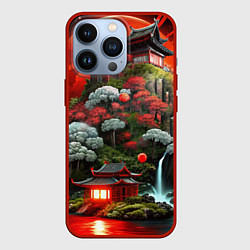 Чехол для iPhone 13 Pro Японская гора природа, цвет: 3D-красный