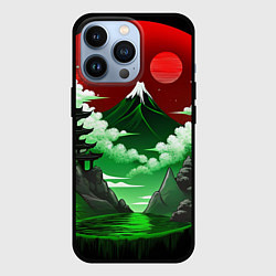 Чехол для iPhone 13 Pro Япония красно-зеленая природа, цвет: 3D-черный