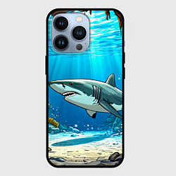 Чехол для iPhone 13 Pro Акула в океане, цвет: 3D-черный