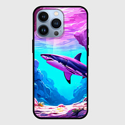 Чехол для iPhone 13 Pro Акула в розовом сиянии, цвет: 3D-черный