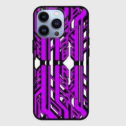 Чехол для iPhone 13 Pro Чёрно-фиолетовые техно полосы на белом фоне, цвет: 3D-черный