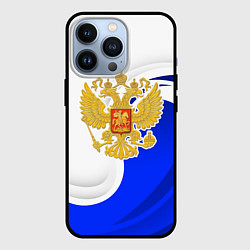 Чехол для iPhone 13 Pro Герб России - белый и синий, цвет: 3D-черный
