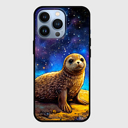 Чехол для iPhone 13 Pro Тюлень в космосе, цвет: 3D-черный