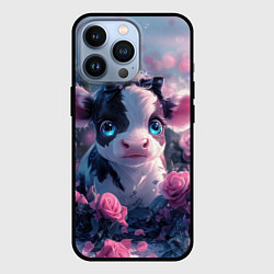 Чехол для iPhone 13 Pro Теленок и розы, цвет: 3D-черный