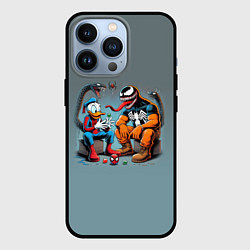 Чехол для iPhone 13 Pro Two dudes - Venom and Spider-Duck, цвет: 3D-черный