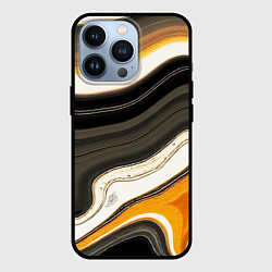 Чехол для iPhone 13 Pro Волнистые чёрно-жёлтые полосы на белом фоне, цвет: 3D-черный