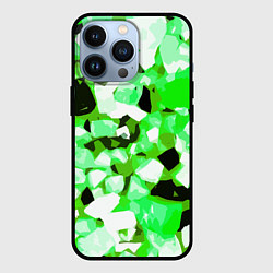 Чехол для iPhone 13 Pro Green and white abstraction on a black background, цвет: 3D-черный