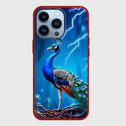 Чехол для iPhone 13 Pro Павлин и молния, цвет: 3D-красный