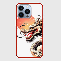 Чехол для iPhone 13 Pro Японский дракон и солнце, цвет: 3D-красный