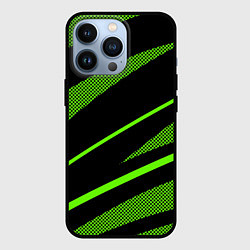Чехол для iPhone 13 Pro Чёрно-зелёный абстрактные полосы, цвет: 3D-черный
