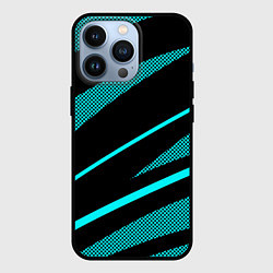 Чехол для iPhone 13 Pro Чёрный с голубым полосы текстура, цвет: 3D-черный