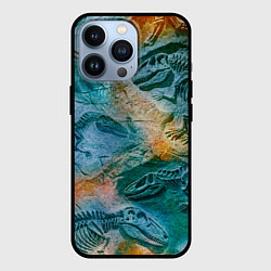 Чехол для iPhone 13 Pro Окаменелые динозавры, тропический зеленый, цвет: 3D-черный