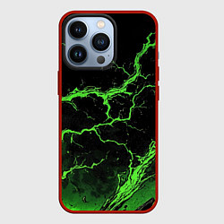 Чехол для iPhone 13 Pro Зеленая молния разлома, цвет: 3D-красный