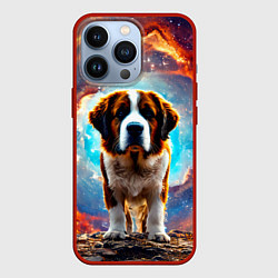 Чехол для iPhone 13 Pro Сенбернар в космосе, цвет: 3D-красный
