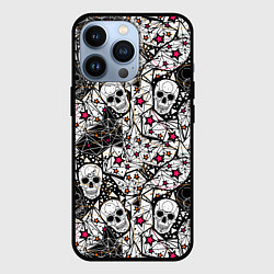 Чехол для iPhone 13 Pro Черепа и красные звезды, цвет: 3D-черный
