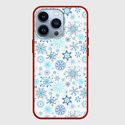 Чехол для iPhone 13 Pro Бирюзовые снежинки, цвет: 3D-красный