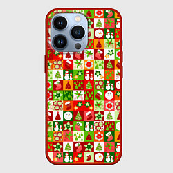 Чехол для iPhone 13 Pro Новогодние снеговики и снежные бабы, цвет: 3D-красный