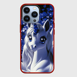 Чехол для iPhone 13 Pro Единорог - синий рог, цвет: 3D-красный
