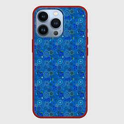 Чехол для iPhone 13 Pro Этнический синий деревенский абстрактный узор, цвет: 3D-красный