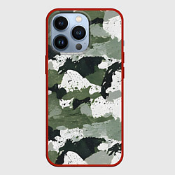 Чехол для iPhone 13 Pro Зеленый фактурный камуфляж, цвет: 3D-красный