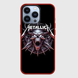 Чехол для iPhone 13 Pro Metallica - cool skull with horns, цвет: 3D-красный