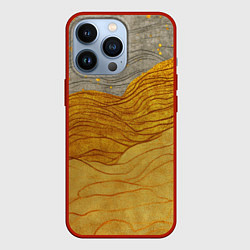 Чехол iPhone 13 Pro Золотые волны на сером текстура