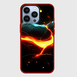 Чехол для iPhone 13 Pro Лава в черной текстуре, цвет: 3D-красный