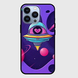 Чехол для iPhone 13 Pro Летающая тарелка с сердцем, цвет: 3D-черный