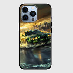 Чехол для iPhone 13 Pro Зеленый BMW волны на асфальте, цвет: 3D-черный
