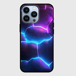 Чехол для iPhone 13 Pro Синие и фиолетовые молнии в разломе, цвет: 3D-черный