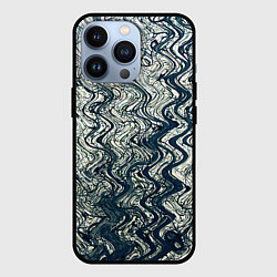 Чехол для iPhone 13 Pro Бело-синий искажённые абстрактные линии, цвет: 3D-черный