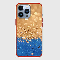 Чехол для iPhone 13 Pro Золотистые блестки и синий низ, цвет: 3D-красный