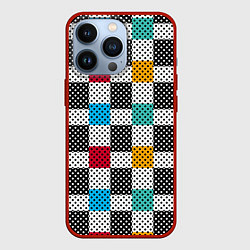 Чехол для iPhone 13 Pro Узор в горошек пэчворк разноцветный, цвет: 3D-красный