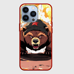 Чехол iPhone 13 Pro Злой русский медведь с пилоткой на голове