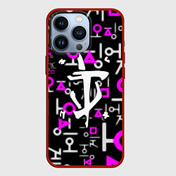 Чехол для iPhone 13 Pro Doom неоновый паттерн, цвет: 3D-красный