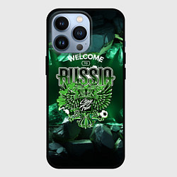 Чехол для iPhone 13 Pro Russia - зеленые кристаллы, цвет: 3D-черный