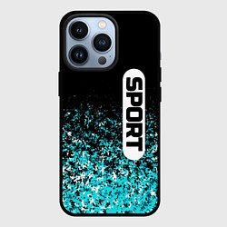 Чехол для iPhone 13 Pro Sport чёрно-голубой пятнистый, цвет: 3D-черный