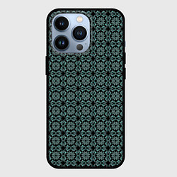 Чехол для iPhone 13 Pro Чёрный с синим узором патерн, цвет: 3D-черный