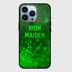 Чехол для iPhone 13 Pro Iron Maiden - green gradient посередине, цвет: 3D-черный