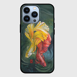 Чехол для iPhone 13 Pro Рыбки петушки акварель, цвет: 3D-черный