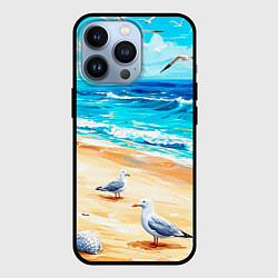 Чехол для iPhone 13 Pro Море чайки пляж, цвет: 3D-черный