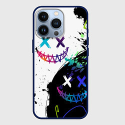 Чехол для iPhone 13 Pro Неоновые брызги - жуткие улыбки, цвет: 3D-тёмно-синий