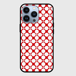Чехол iPhone 13 Pro Красно белый узор в клетку и горох