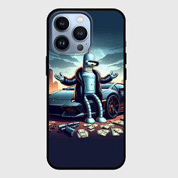Чехол для iPhone 13 Pro Бендер рядом с Ламбо и рассыпанным баблом, цвет: 3D-черный